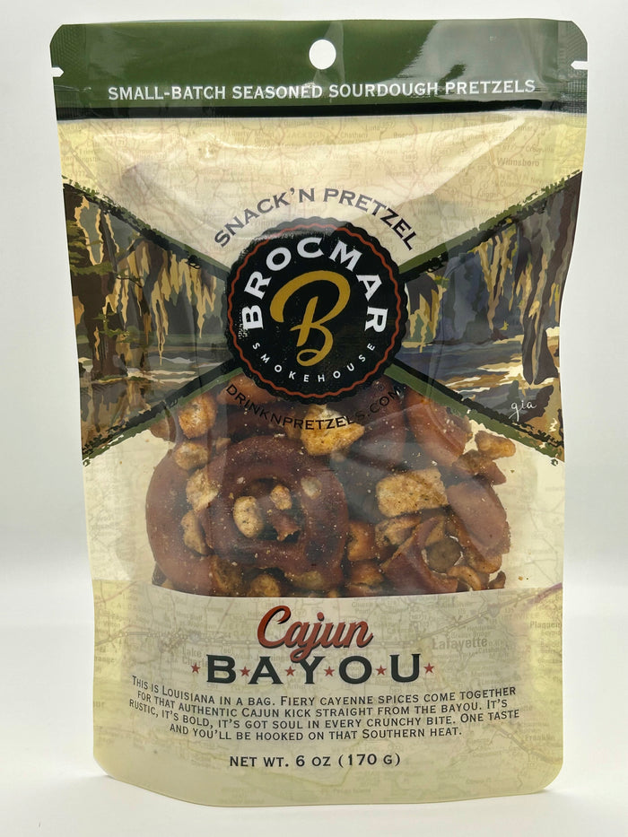 Cajun Bayou twice-baked sourdough pretzel pieces with cayenne and paprika seasoning — Brocmar Smokehouse Wilmington NC