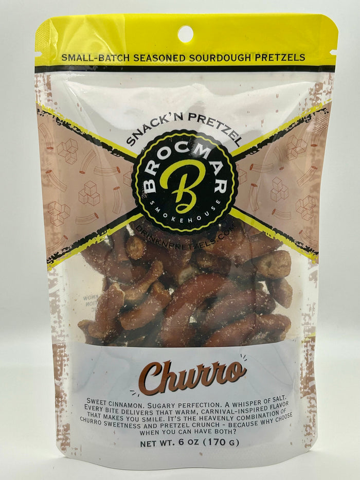 Churro twice-baked sourdough pretzel pieces with cinnamon sugar seasoning — Brocmar Smokehouse sweet snack
