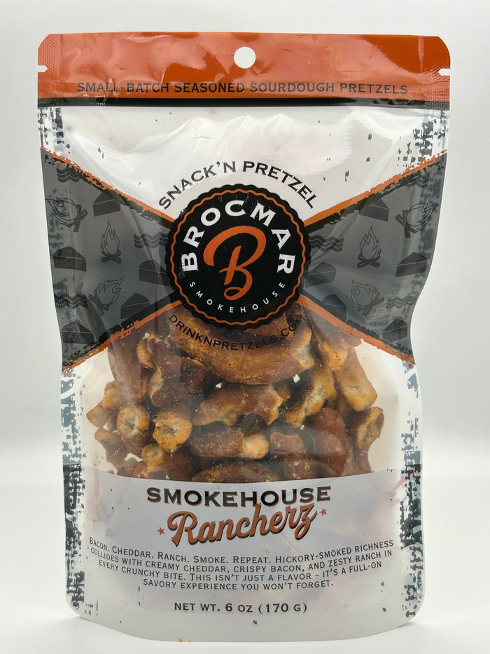 Smokehouse Rancherz twice-baked sourdough pretzels with ranch, cheddar, and hickory bacon seasoning — Brocmar Smokehouse
